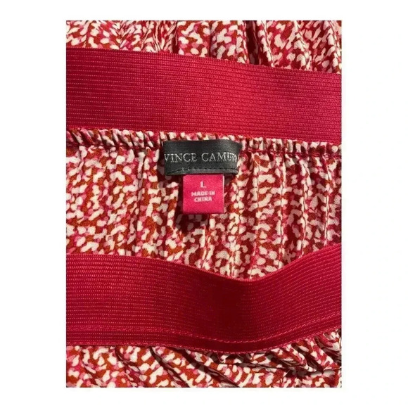 NEW Vince Camuto Size Large Stretchy Pink & Ivory Pleated Midi Twiggy Dot Skirt - Picture 2 of 4